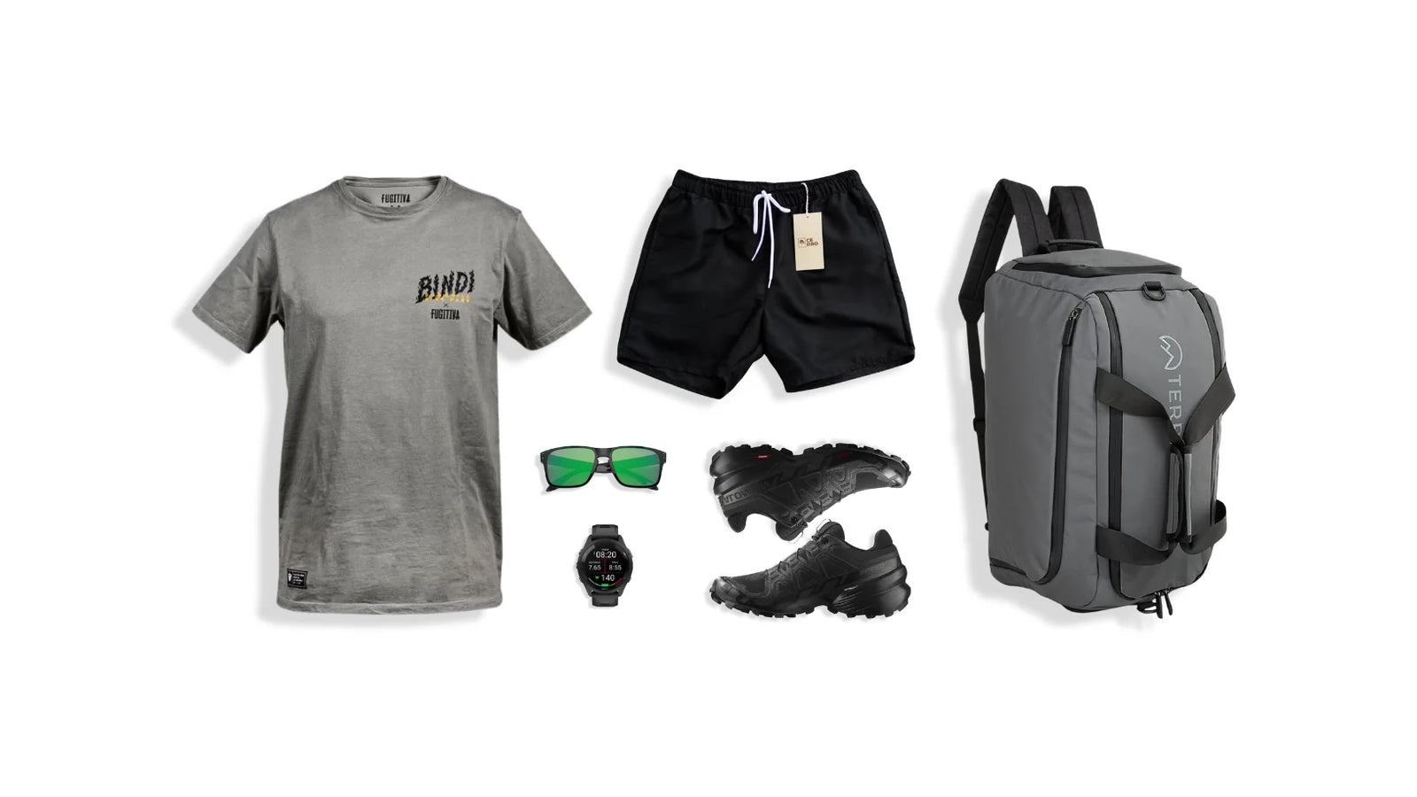 Outfit recomendado de la semana en Cave & Race: Bindi. Este outfit para hombres es ideal para salir a entrenar y llevar todo contigo en un bolso o morral.